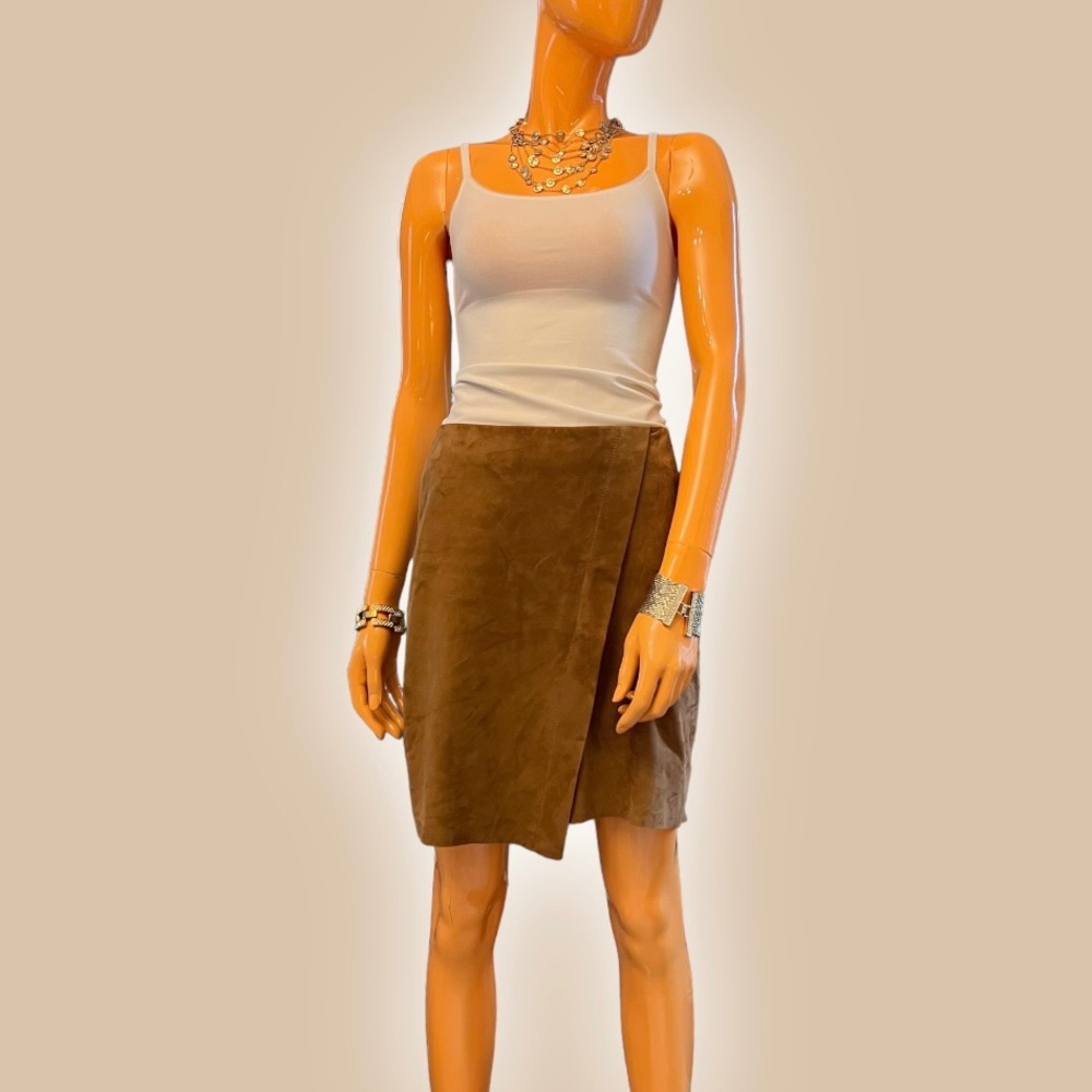 CHELSEA28 Genuine Suede Faux Wrap Mini Skirt